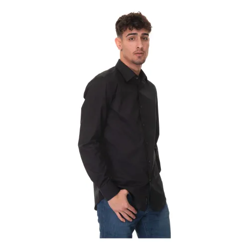 Boss , Slim Fit Italia Dress Neck Shirt ,Black male, Sizes: