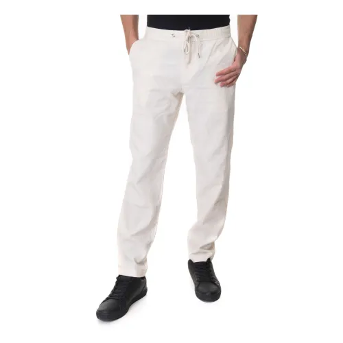 Boss , Slim Fit Linen Trousers with Drawstring ,White male, Sizes: