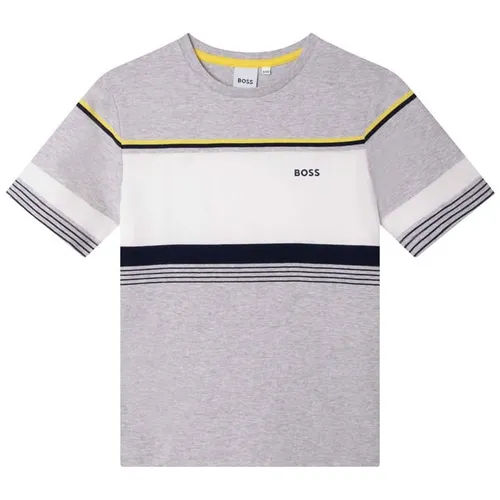 Boss Stripe Logo T Shirt - Grey