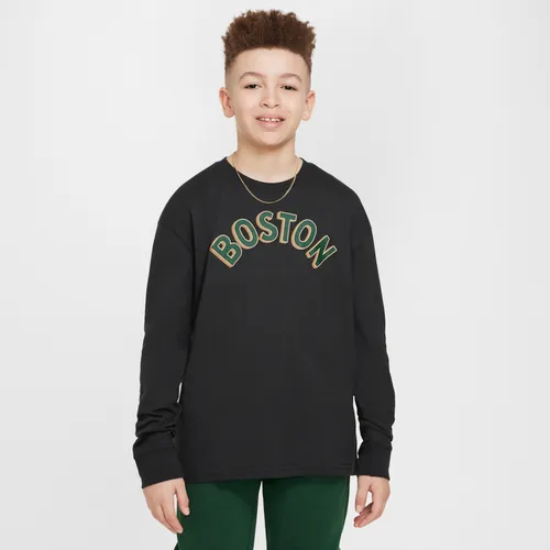 Boston Celtics 2023/24 City Edition Older Kids' (Boys') Nike NBA Max90 Long-Sleeve T-Shirt - Black - Cotton