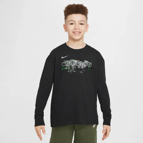Boston Celtics Essential Older Kids' (Boys') Nike NBA Max90 Long-Sleeve T-Shirt - Black - Cotton