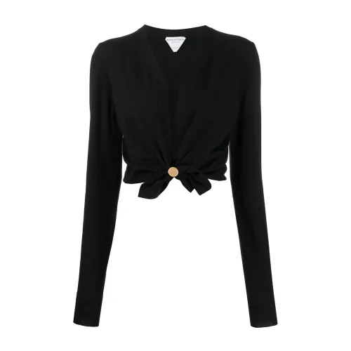 Bottega Veneta , Black Cashmere Blend Cropped Cardigan ,Black female, Sizes: