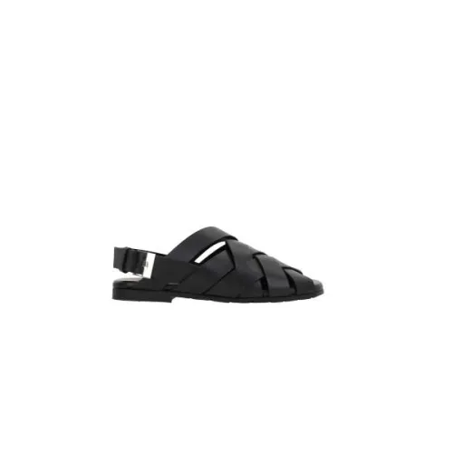 Bottega Veneta , Black Intrecciato Leather Flat Sandals ,Black male, Sizes: