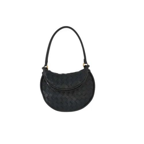 Bottega Veneta , Black Intrecciato Leather Hobo Bag with Gold Hardware ,Black female, Sizes: ONE SIZE