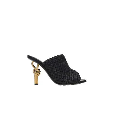 Bottega Veneta , Black Intrecciato Leather Sandals ,Black female, Sizes: