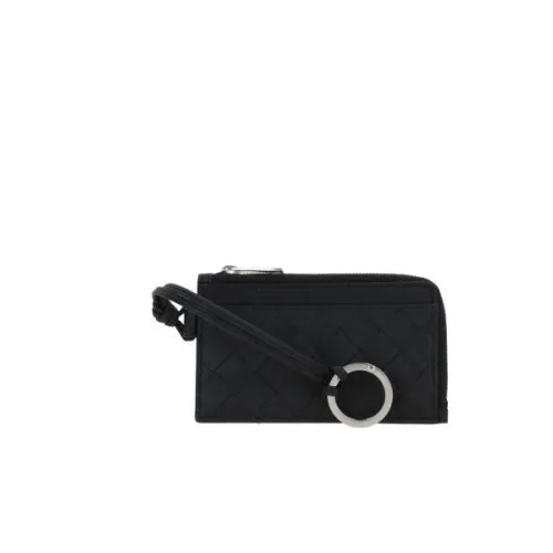 Bottega Veneta , Black Leather Intrecciato Wallet with Zipper ,Black male, Sizes: ONE SIZE