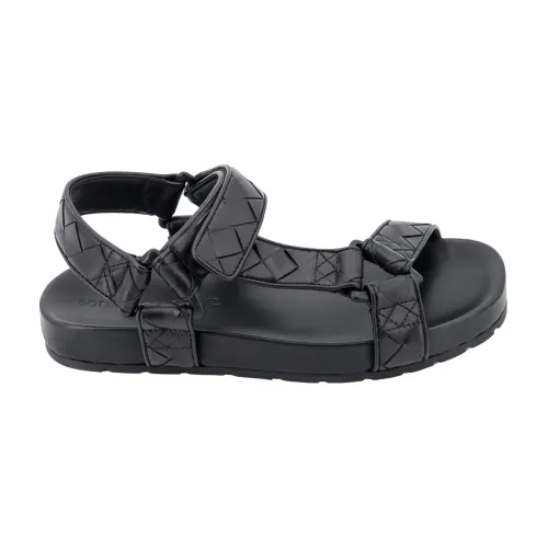 Bottega Veneta , Black Leather Sandals with Adjustable Strap ,Black male, Sizes: