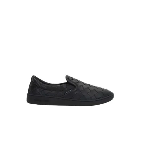 Bottega Veneta , Black Leather Slip-On Sneakers with Intrecciato VN Motif ,Black male, Sizes: