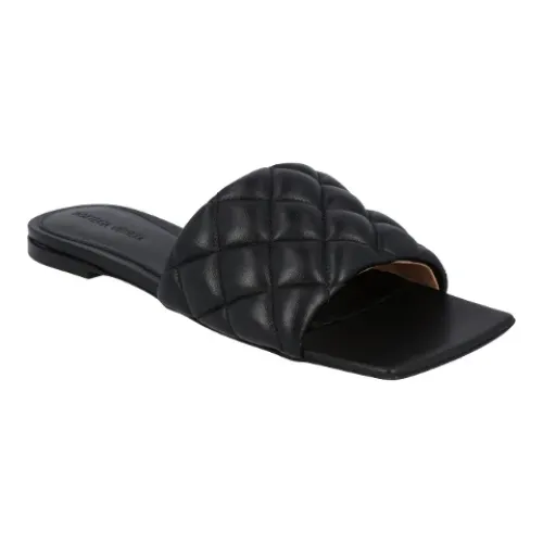 Bottega Veneta , Black Quilted Leather Flat Sandals ,Black female, Sizes: