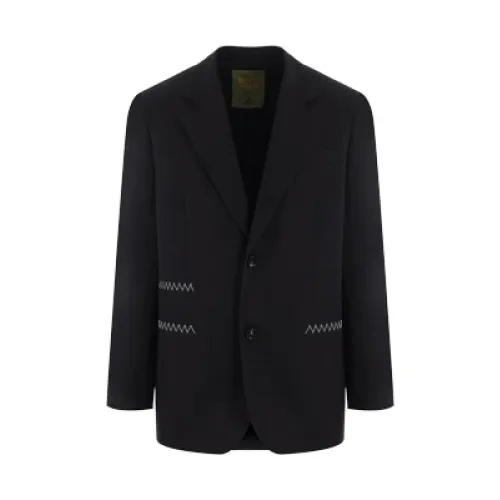 Bottega Veneta , Black Wool Twill Jacket with Classic Lapel and Button Closure ,Black male, Sizes: