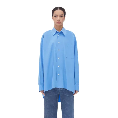 Bottega Veneta , Blue Oversized Shirt with Special Label and Button Closure ,Blue female, Sizes: