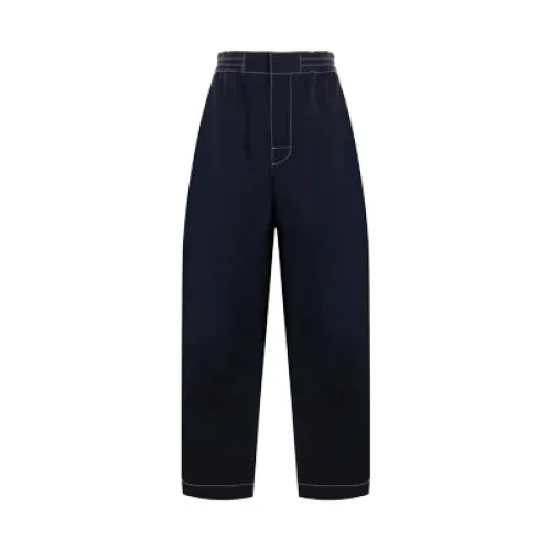 Bottega Veneta , Blue Technical Nylon Trousers with Elastic Waistband and Multiple Pockets ,Blue male, Sizes:
