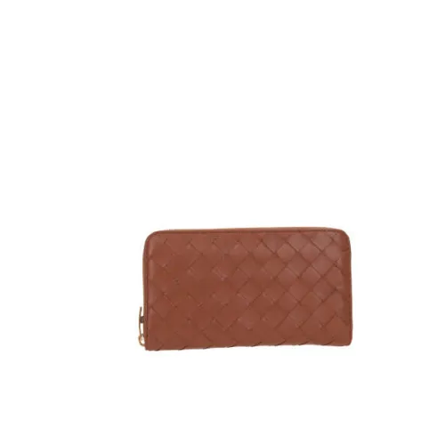 Bottega Veneta , Brown Intrecciato Wallet with Zip-around Closure ,Brown female, Sizes: ONE SIZE