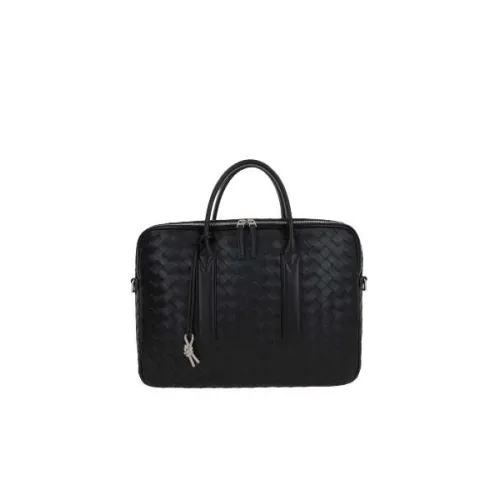 Bottega Veneta , Business Bag in Black Leather with Intrecciato Motif ,Black male, Sizes: ONE SIZE