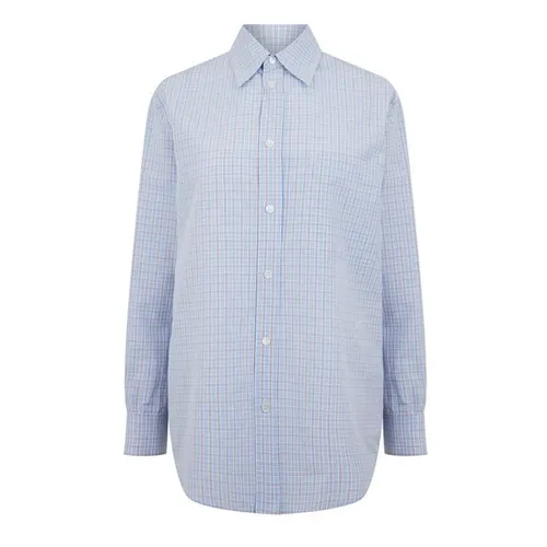 BOTTEGA VENETA Cotton Linen Check Shirt With Bv Embroidery - Blue