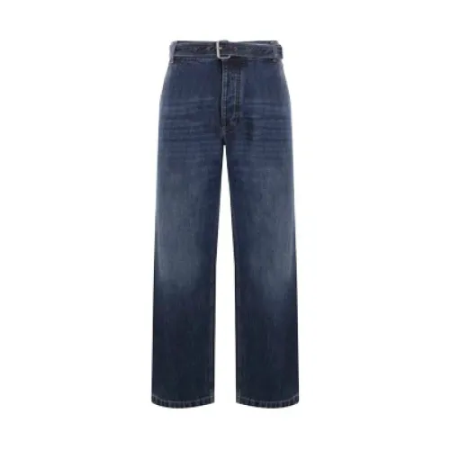 Bottega Veneta , Denim Wide Leg Jeans with Removable Belt ,Blue male, Sizes: