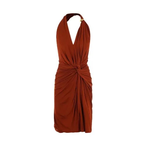 Bottega Veneta , Draped Jersey Dress with Metal Ring ,Brown female, Sizes: