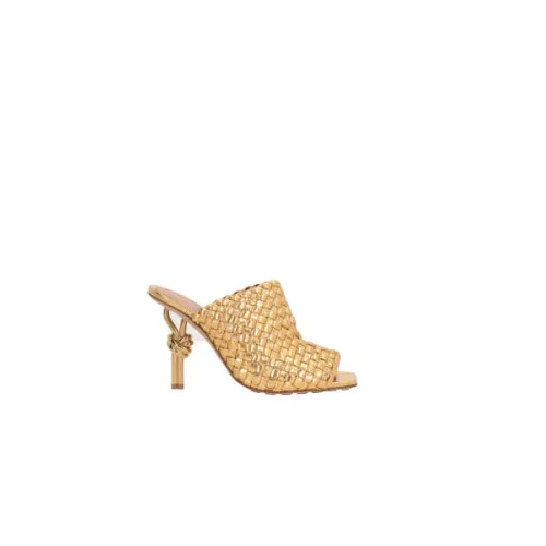 Bottega Veneta , Golden Intrecciato Leather Sandals ,Yellow female, Sizes: