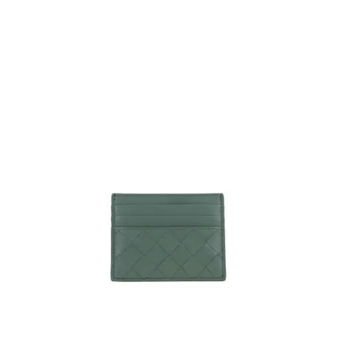 Bottega Veneta , Green Intrecciato Leather Credit Card Wallet ,Green female, Sizes: ONE SIZE