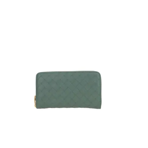 Bottega Veneta , Green Nappa Leather Wallet with Zip-Around Closure ,Green female, Sizes: ONE SIZE