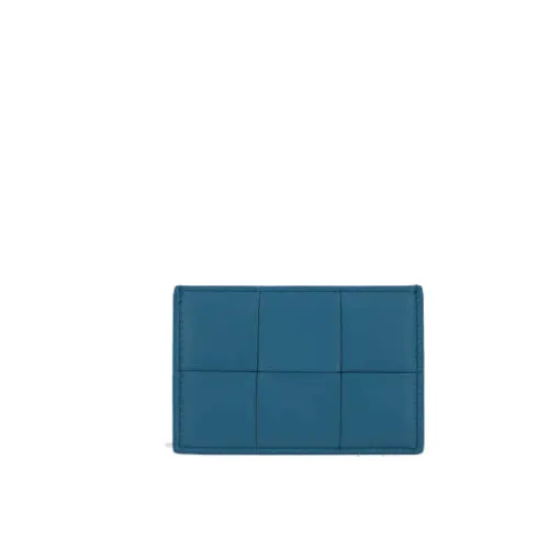 Bottega Veneta , Maxi Intrecciato Blue Leather Credit Card Wallet ,Blue female, Sizes: ONE SIZE