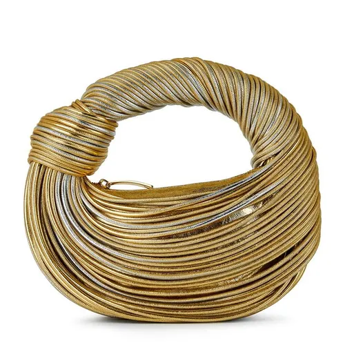 BOTTEGA VENETA Metallic Wrap Top Handle Jodie Bag - Gold