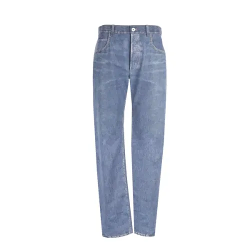 Bottega Veneta , Nabuk Leather Jeans Print Trousers ,Blue female, Sizes: