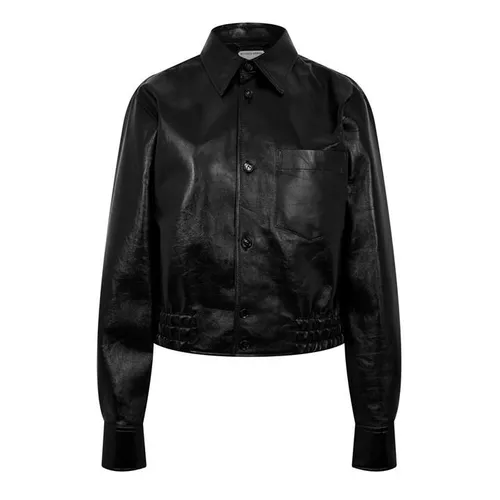 BOTTEGA VENETA Nappa Leather Cropped Biker Jacket - Black