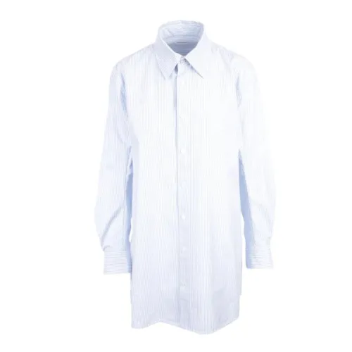 Bottega Veneta , Oversized Cotton Poplin Shirt with Blue Stripes ,Blue female, Sizes: