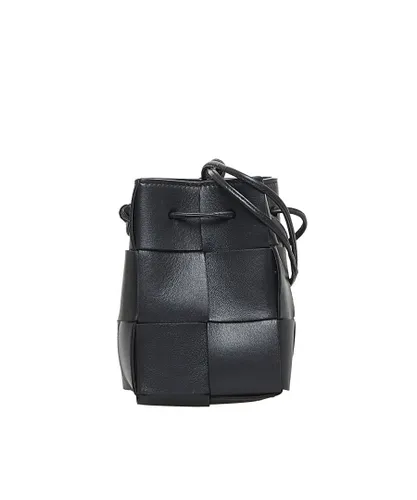 Bottega Veneta Pre-owned Womens Vintage Mini Intrecciato Cassette Bucket Bag Black Calf Leather - One Size