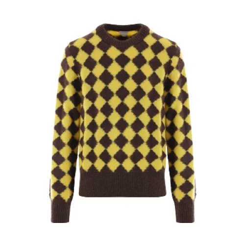 Bottega Veneta , Red Argyle Wool Sweater with Ribbed Edges ,Yellow male, Sizes: