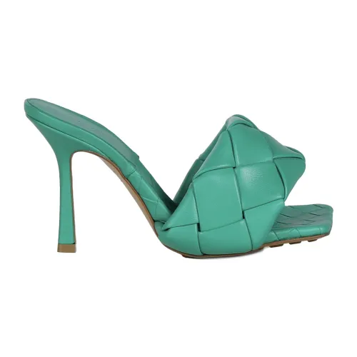 Bottega Veneta , Turquoise Leather Mule Sandals ,Green female, Sizes:
