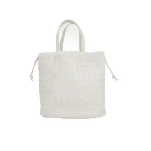 Bottega Veneta , White Leather Bucket Bag with Intrecciato Motif ,White female, Sizes: ONE SIZE