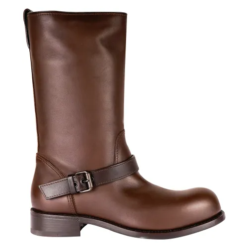 Bottega Veneta , Woman midcalf ankle boots in leather with buckle strap ,Brown female, Sizes: