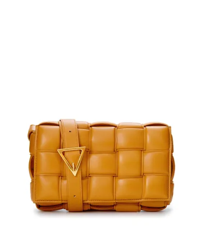 Bottega Veneta Womens Padded Leather Crossbody Bag with Gold Hook Closure - Beige - One Size
