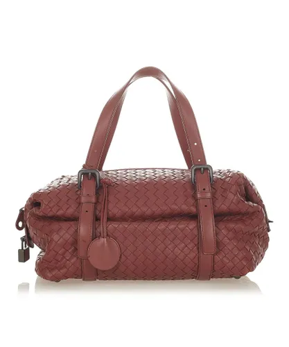 Bottega Veneta Womens Vintage Intrecciato Leather Handbag Red - One Size