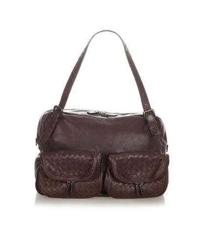 Bottega Veneta Womens Vintage Intrecciato Leather Shoulder Bag Brown Calf Leather - One Size