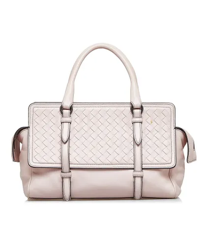 Bottega Veneta Womens Vintage Intrecciato Monaco Bag Pink Calf Leather - One Size