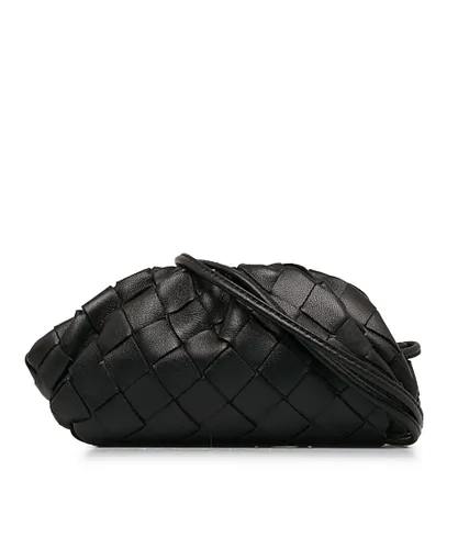 Bottega Veneta Womens Vintage Intrecciato The Mini Pouch Black Calf Leather - One Size