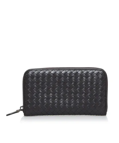 Bottega Veneta Womens Vintage Intrecciato Zip Around Wallet Black Calf Leather - One Size