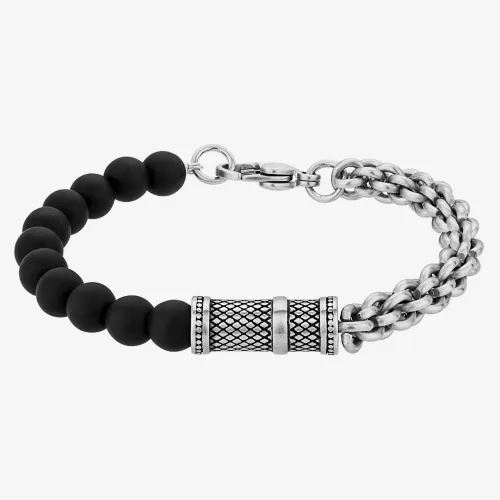 Bourne and Wilde Mens Black Bead and Chain Bracelet OSB-1564SBK
