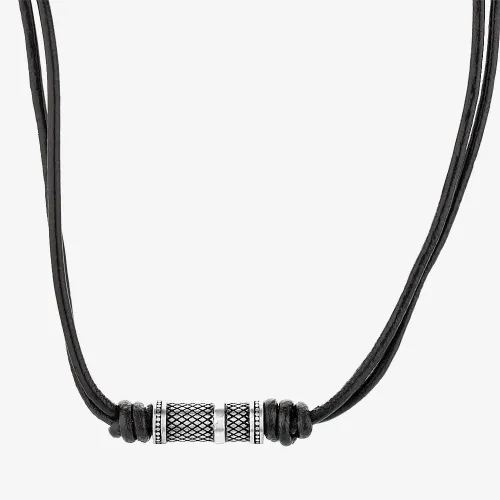 Bourne and Wilde Mens Black Leather Two Strand Criss-Cross Necklace UR18-03