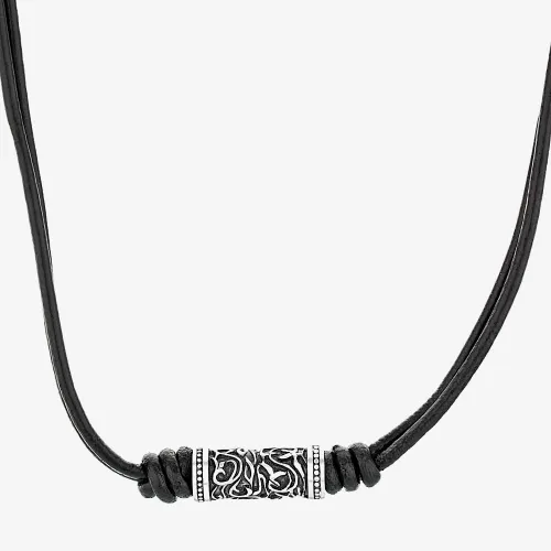Bourne and Wilde Mens Black Leather Two Strand Tribal Necklace UR18-05