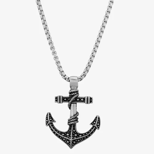 Bourne and Wilde Mens Oxidised Anchor Necklace OSN-1730S-BX