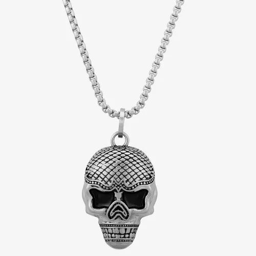 Bourne and Wilde Mens Oxidised Skull Necklace OSN-431S-BX