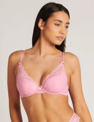 Boux Avenue Womens Amber Lace Wired Plunge Bra (A to E) - 32B - Pink, Pink