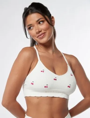 Boux Avenue Womens Cherry Embroidered Bralette - S - Ivory Mix, Ivory Mix