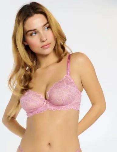 Boux Avenue Womens Floral Lace Wired Plunge Bra (A-E) - 32B - Pink, Pink