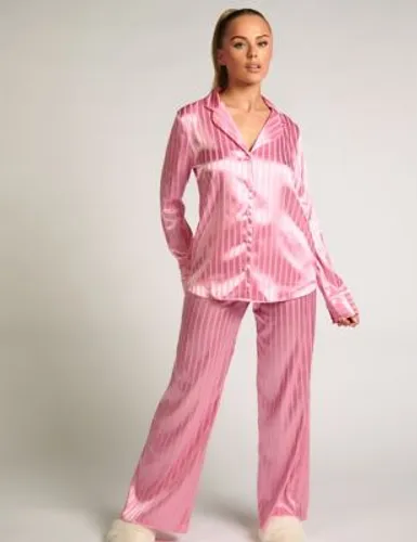 Boux Avenue Womens Satin Striped Pyjama Bottoms - 12 - Pink, Pink