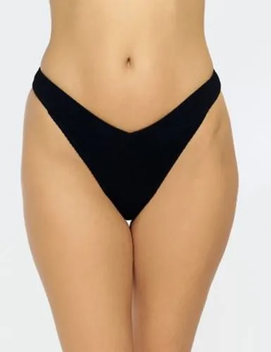 Boux Avenue Womens Sorrento Ribbed Brazilian Bikini Bottoms - 10 - Black, Black,Blue